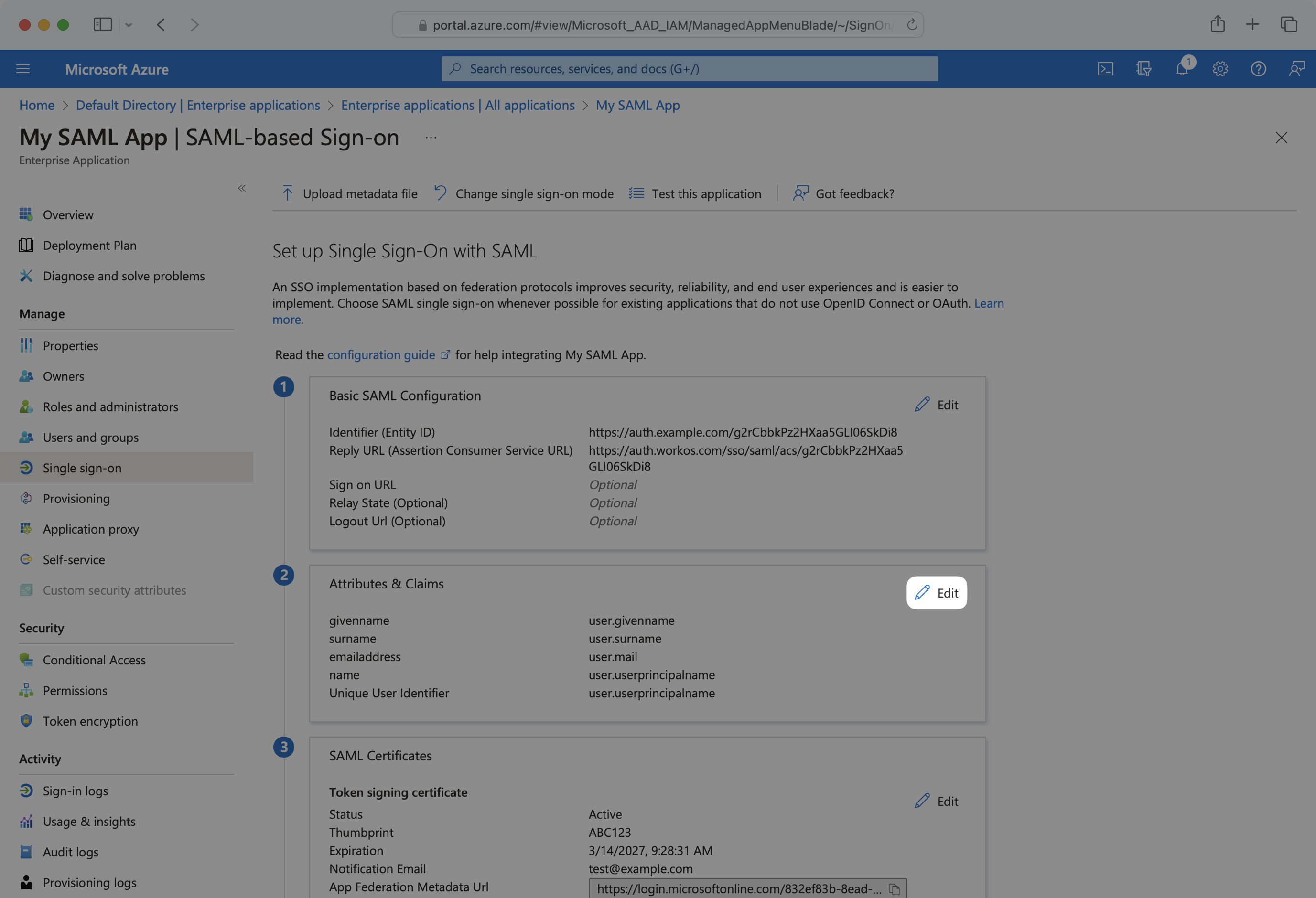 Edit Attributes & Claims