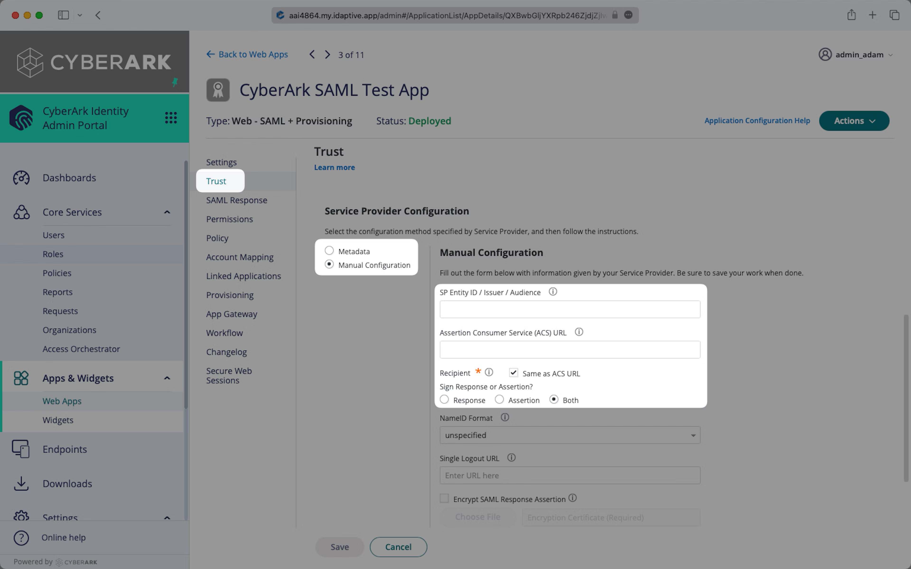 Setup SAML App